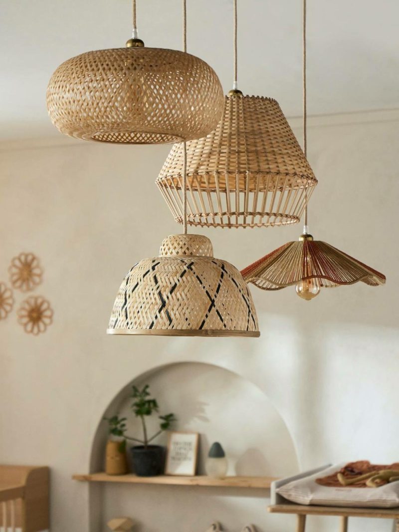 Two-Tone Hanging Lampshade In Bamboo Bedding & Decor Beige