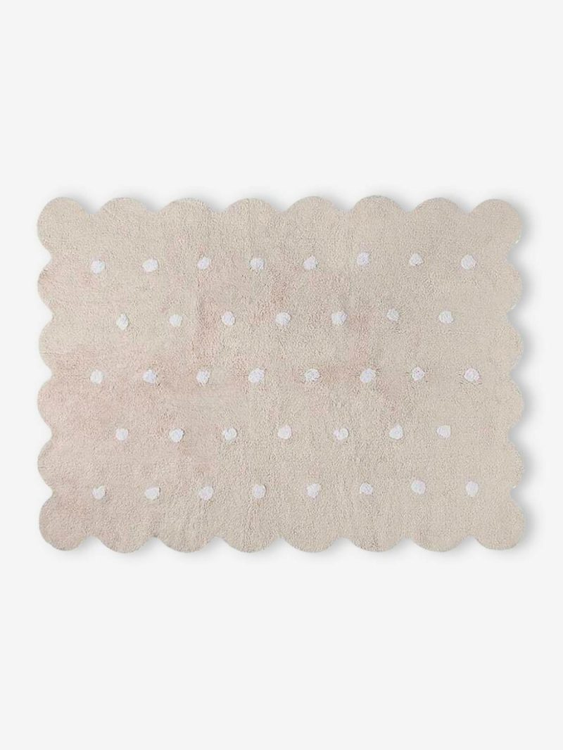 Washable Cotton Rug, Biscuit, With Dots Bedding & Decor Beige