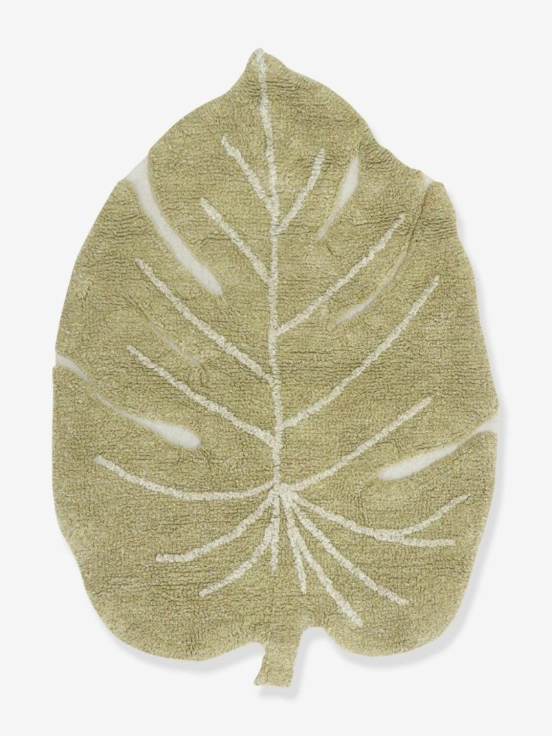 Washable Cotton Rug, Mini Monstera Bedding & Decor Green