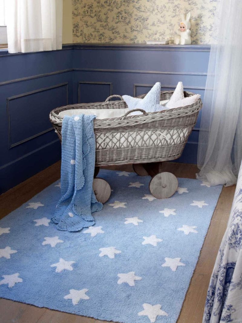 Washable Rectangular Cotton Rug With Stars By Lorena Canals Bedding & Decor Blue