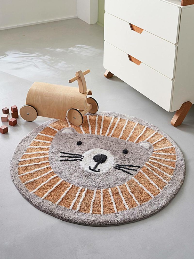 Washable Round Rug, Lion Bedding & Decor Grey