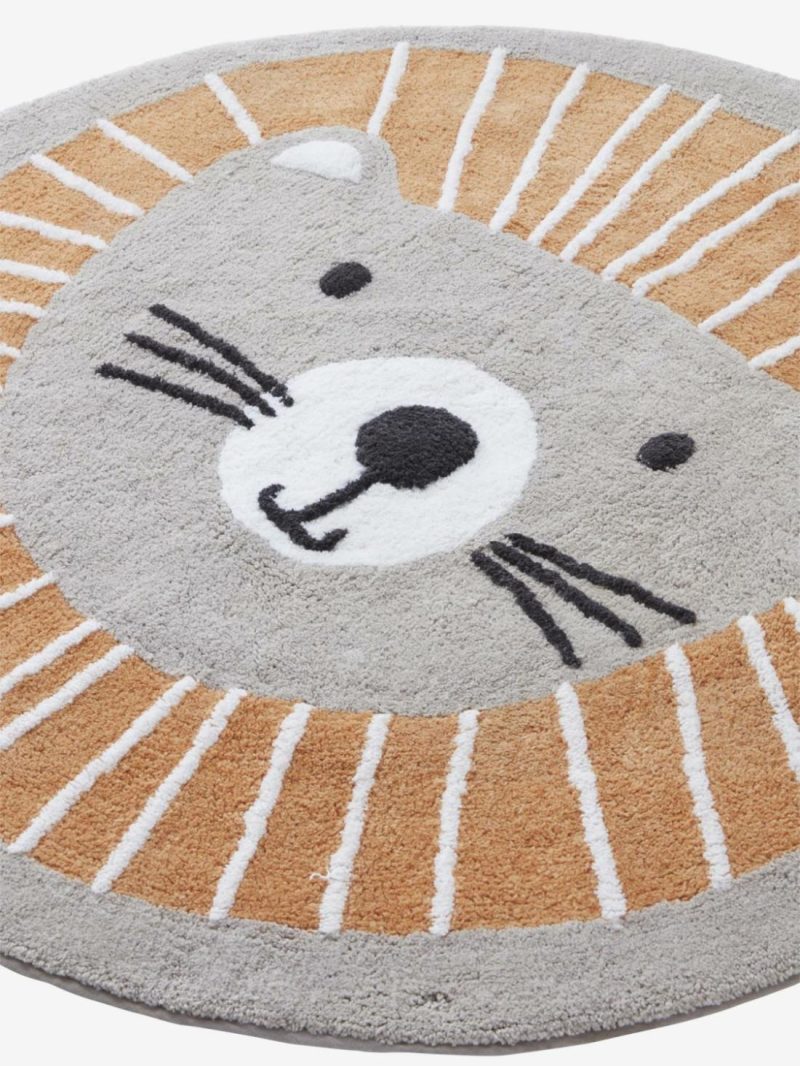 Washable Round Rug, Lion Bedding & Decor Grey