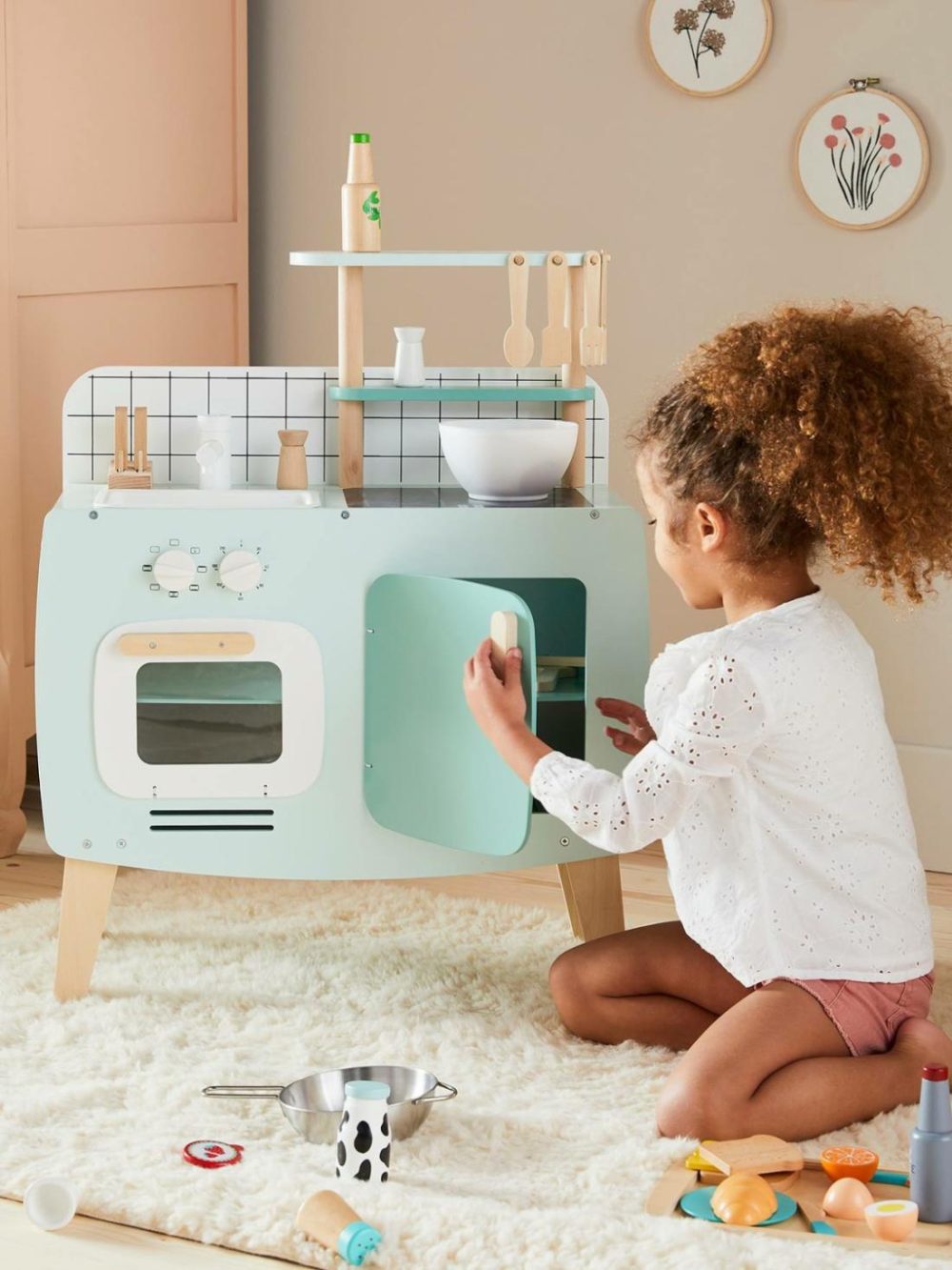 Wooden Design Kitchen Role Play Toys Light Blue