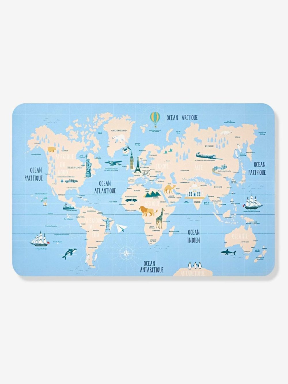 World Map Desk Pad Printed Blue