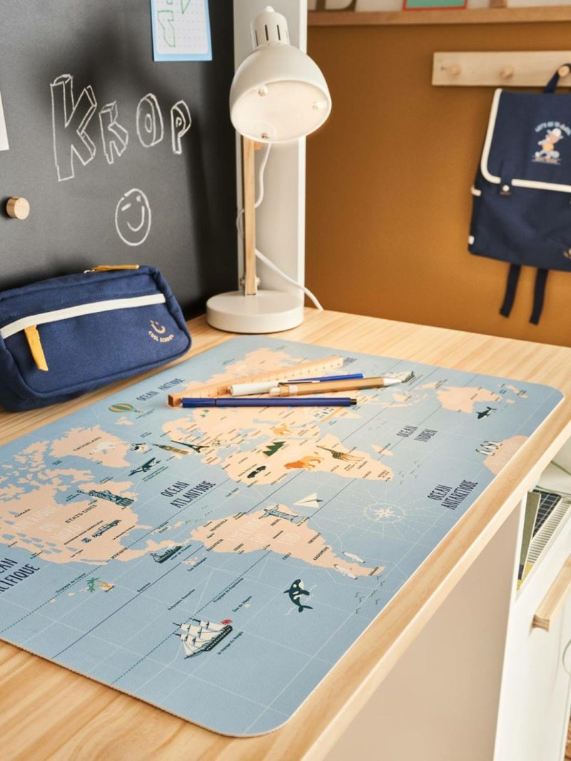 World Map Desk Pad Printed Blue