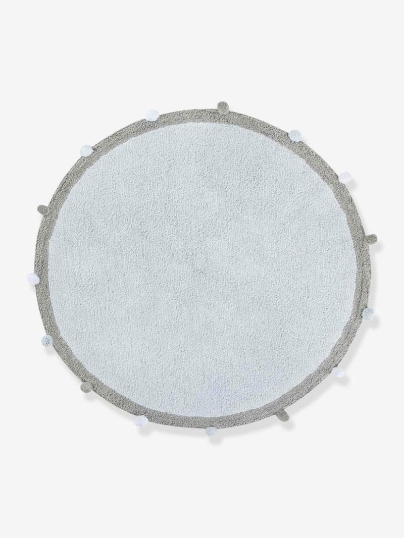 Washable Round Cotton Rug With Pompoms By Lorena Canals Bedding & Decor Grey Blue