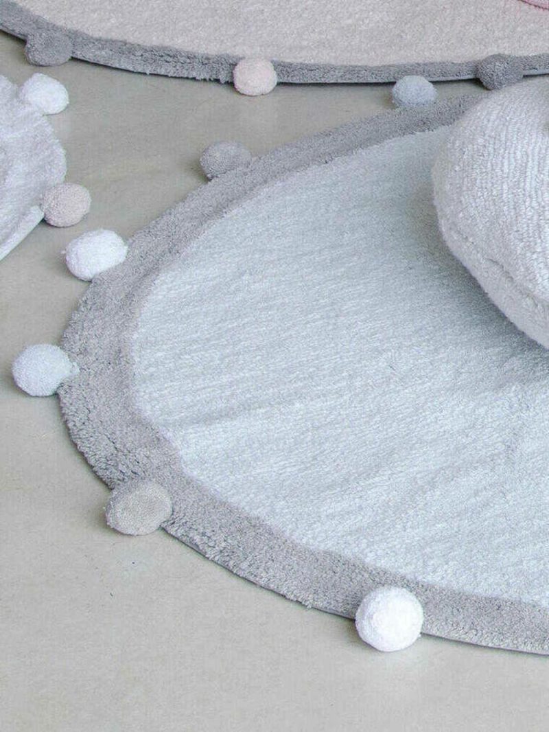 Washable Round Cotton Rug With Pompoms By Lorena Canals Bedding & Decor Grey Blue