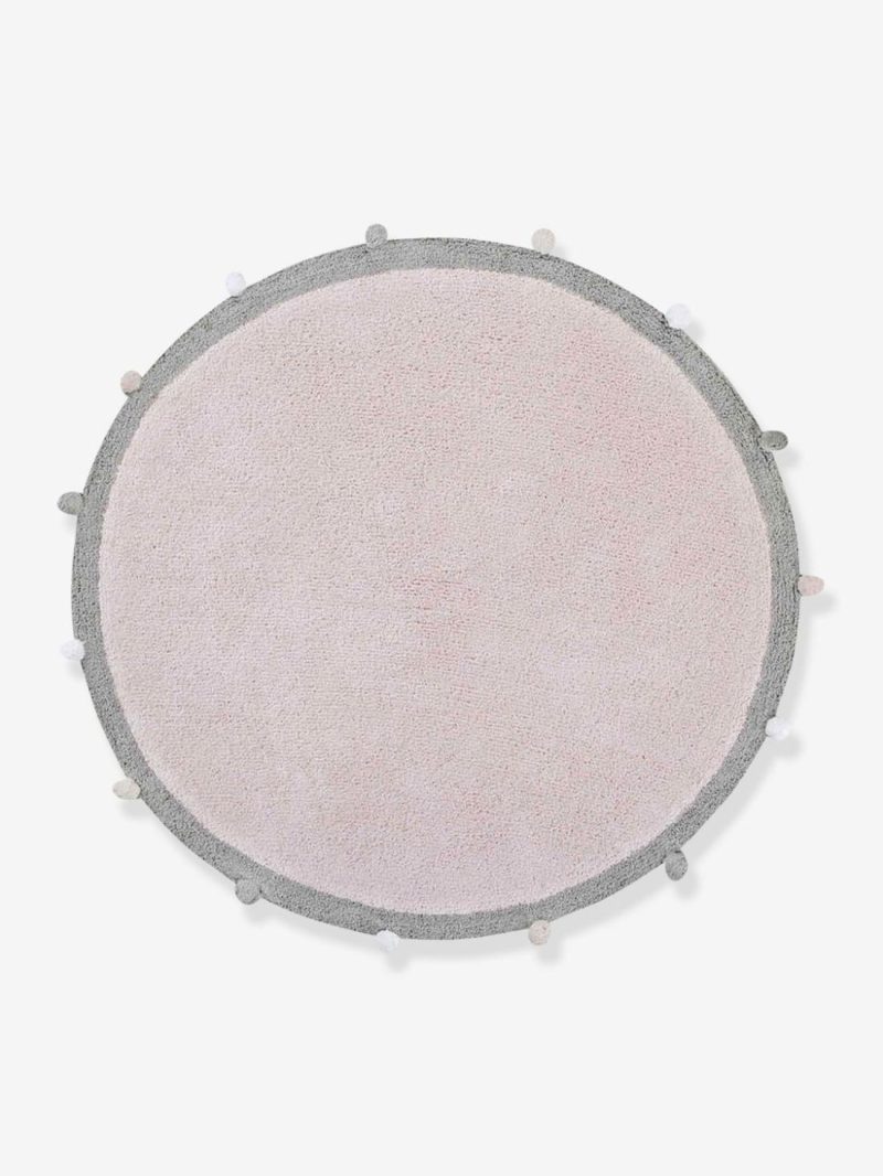 Washable Round Cotton Rug With Pompoms By Lorena Canals Bedding & Decor Grey Blue